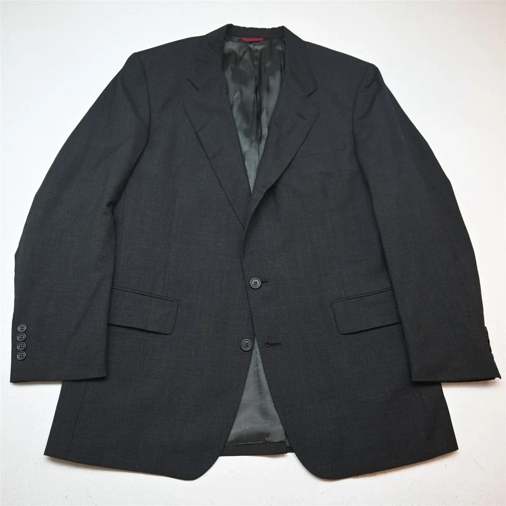 Vtg USA Made Jos A Bank 44L 36x32 Gray Nailshead 100% Wool Jacket Pants Suit